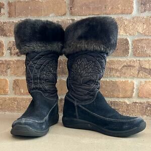 Timberland holly berry pull on faux fur lined boots kids size 13 black